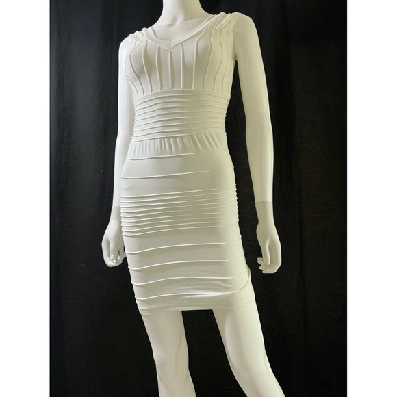 Colorful Women's Mini Dress Bodycon White Spandex V-Neck Sleeveless One Size - Picture 5 of 11